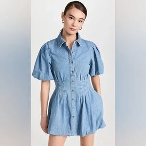 Jonathan Simkhai Cleo Denim Dress Blue Puff Sleeve size 6